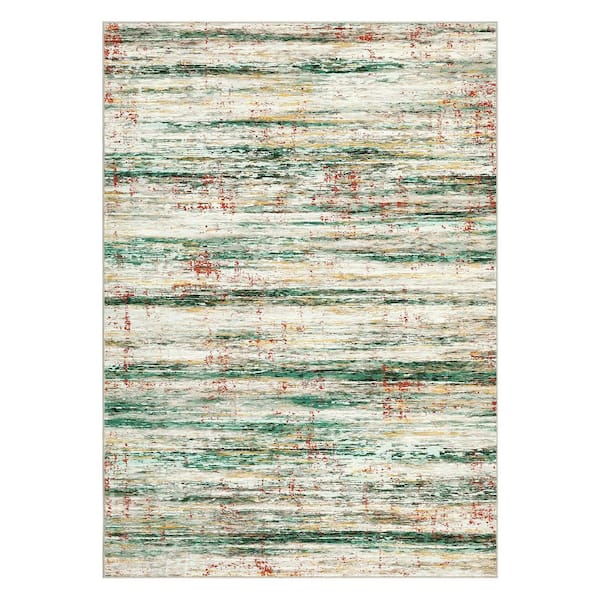 Modern Soft Thin Abstract Printed Carpet Machine for Bedroom Office Dining Room Green, 9 ft. x 12 ft. Area Rug