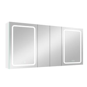 60 in. W x 30 in. H 4-Door Rectangular Aluminum Medicine Cabinet with Mirror in White