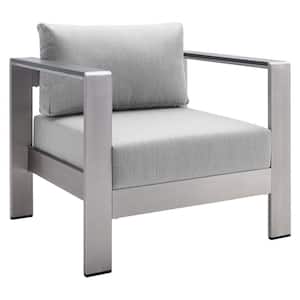 Shore Silver Sunbrella Fabric Aluminum Outdoor Lounge Chair with Gray Cushions