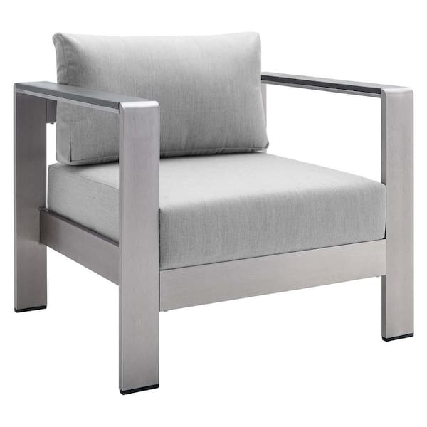 MODWAY Shore Silver Sunbrella Fabric Aluminum Outdoor Lounge Chair with Gray Cushions