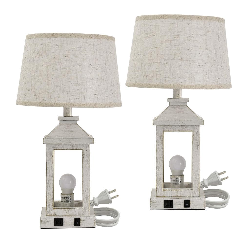 "Dimmable 21"" White&Gold Farmhouse Table Lamp With Linen Shade and Usb Ports, Led Bulbs Included (Set of 2)" price history on PriceWatchPro