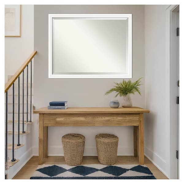 Oliver White Narrow 43 in. x 33 in. Beveled Modern Rectangle Wood Framed Wall Mirror