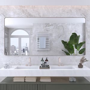 77 in. W x 36 in. H Rectangular Framed Wall Mounted Bathroom Vanity Mirror in Brushed Nickel