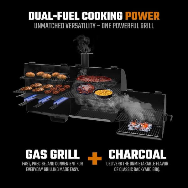 Canyon Combo Dual Fuel 3-Burner Propane Gas and Charcoal Smoker and Grill with 1031 sq. in. Cooking Area in Black