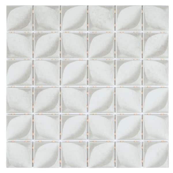Lucenza 12 x 12 in. Misty Gray Matte Recycled Glass Petal Mosaic Wall and Floor Tile (10.6 sq. ft./case, 10-Pack)