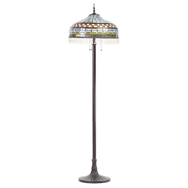 River of Goods Aurelia 64 in. Bronze Tiffany Stained Glass 3-Light Candlestick Floor Lamp with Multicolor Dome Shade