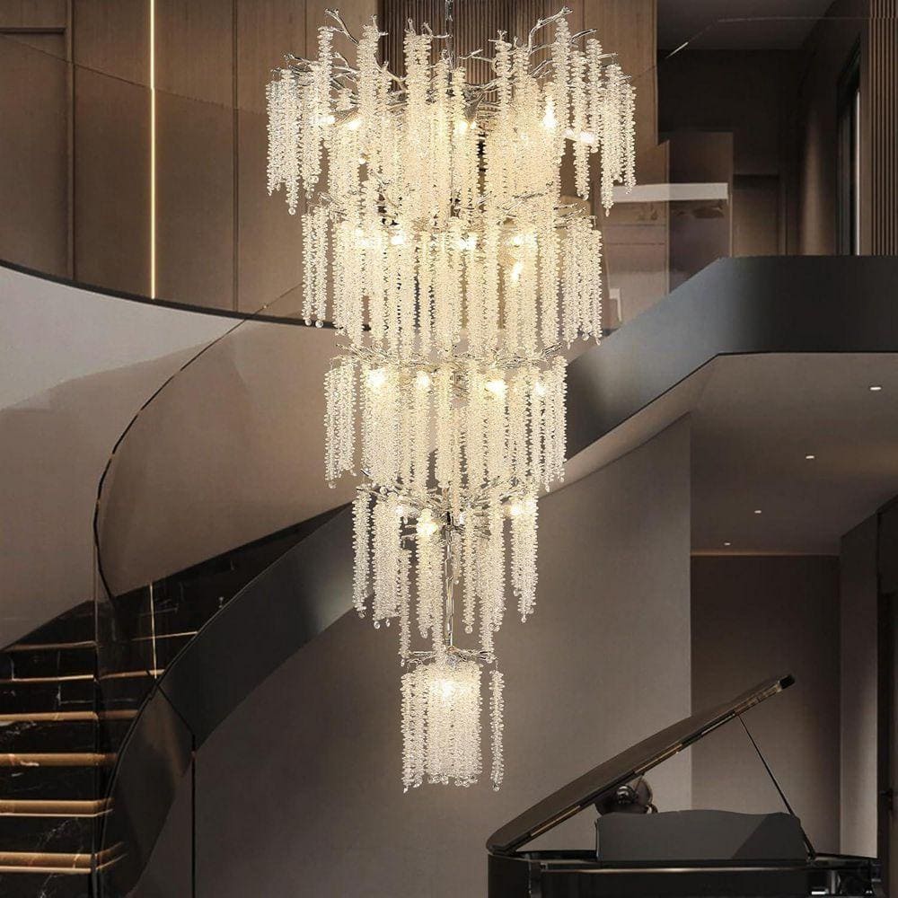 118 in. H, 28-Lights Silver Luxury Crystal Chandelier, Tree Branches Chandelier for Entryway High Ceiling Chandelier price history on PriceWatchPro
