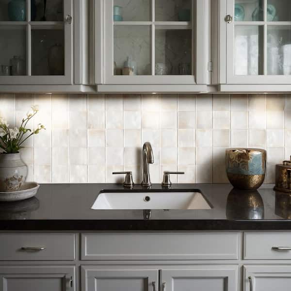 MSI Perry Antique White Glossy Ceramic Square Tile 4 in. x 4