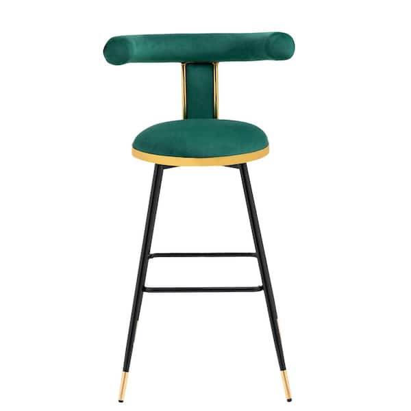 Uixe 39.35 in.Green Metal Leg Velvet Upholstered Height Bar Stool with Low Back(Set of 1)