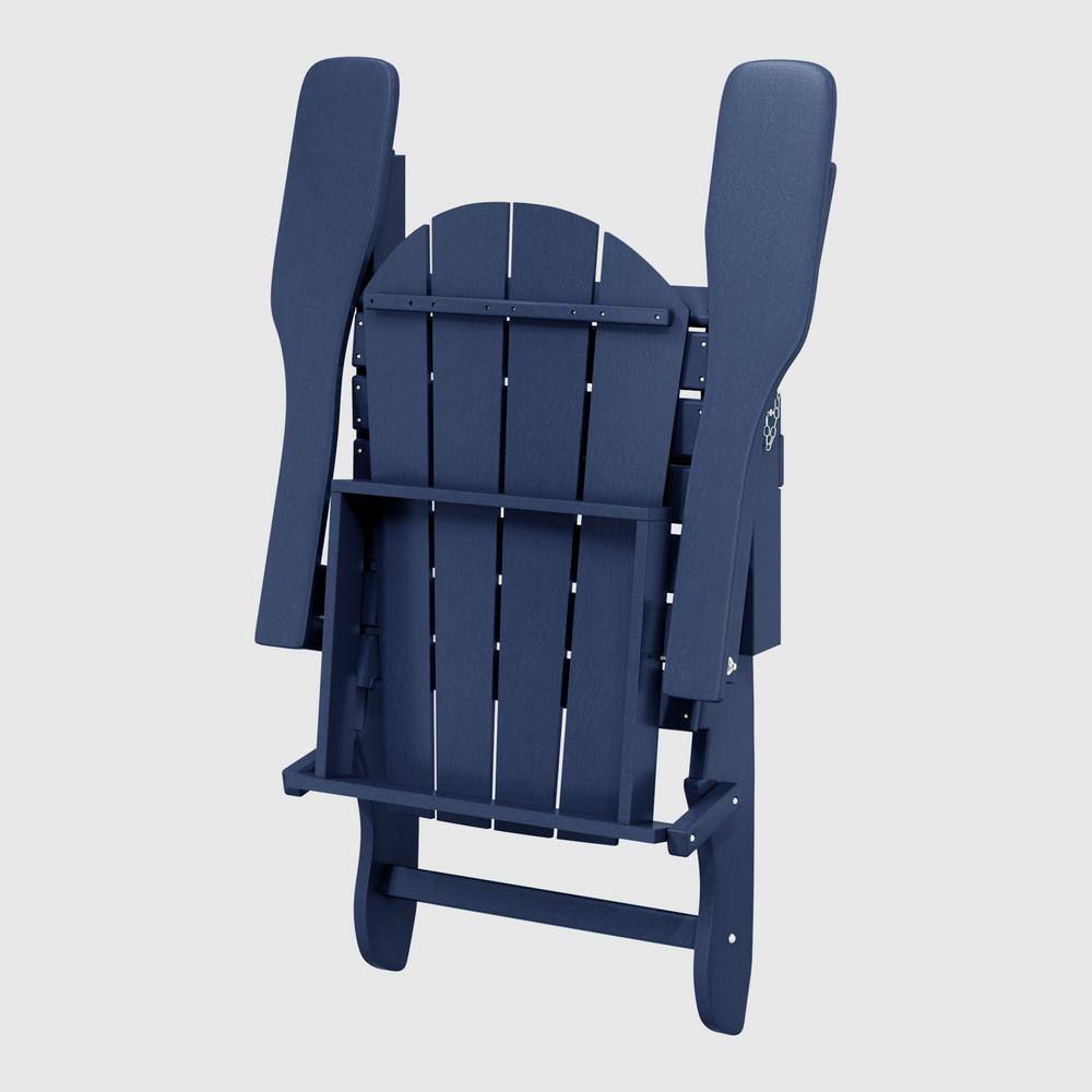 Navy Blue Folding Poly Adirondack Chair with Square Arms