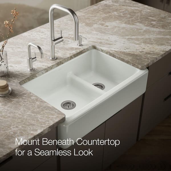 Whitehaven 34 in. Undermount Double Bowl Sea Salt Cast Iron Kitchen Sink