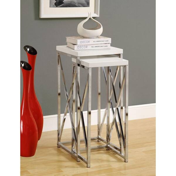 Monarch Specialties Glossy White with Chrome Metal Plant Stand Set (2-Pieces)