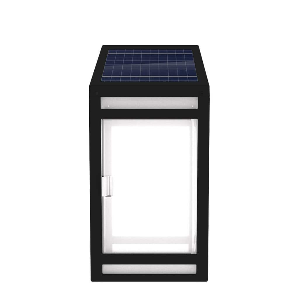 TECHKO Black Solar LED Outdoor Wall Lantern Frost Panel Sconce with ...