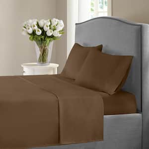Brown 1200-Thread Count Deep Pocket Solid Cotton Twin Sheet Set