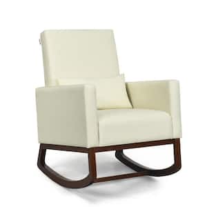 2-in-1 Fabric Upholstered Rocking Arm Chair with Pillow, Beige