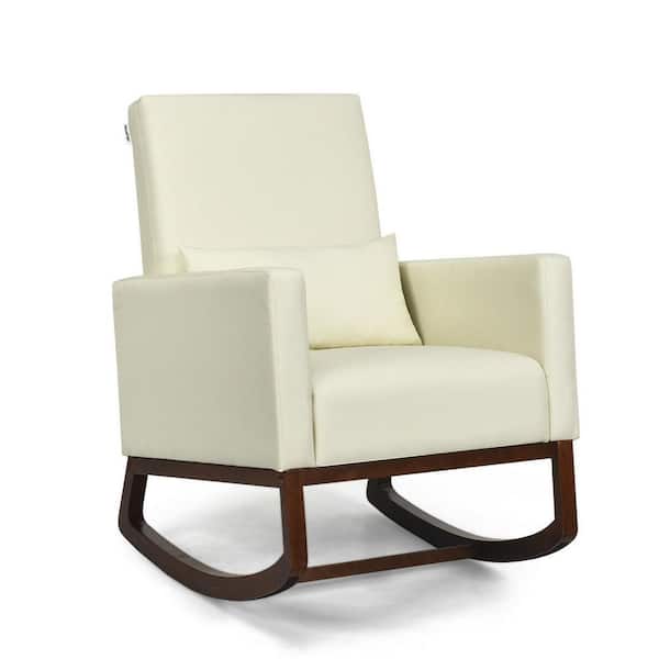 ANGELES HOME 2-in-1 Fabric Upholstered Rocking Arm Chair with Pillow, Beige