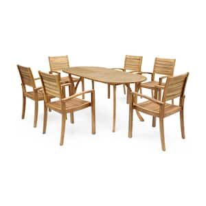 Holloway Teak Brown 7-Piece Wood Outdoor Dining Set