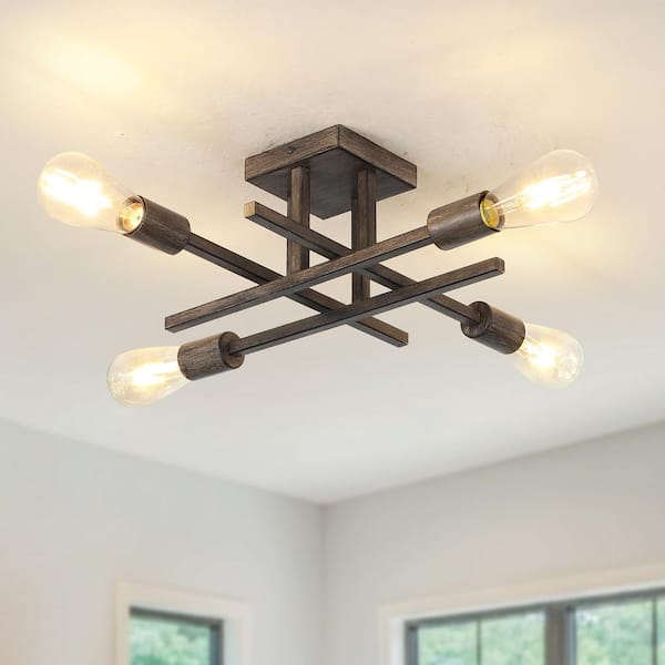 Edvivi 13.5 in. 4-Lights Antique Red Copper Finish Flush