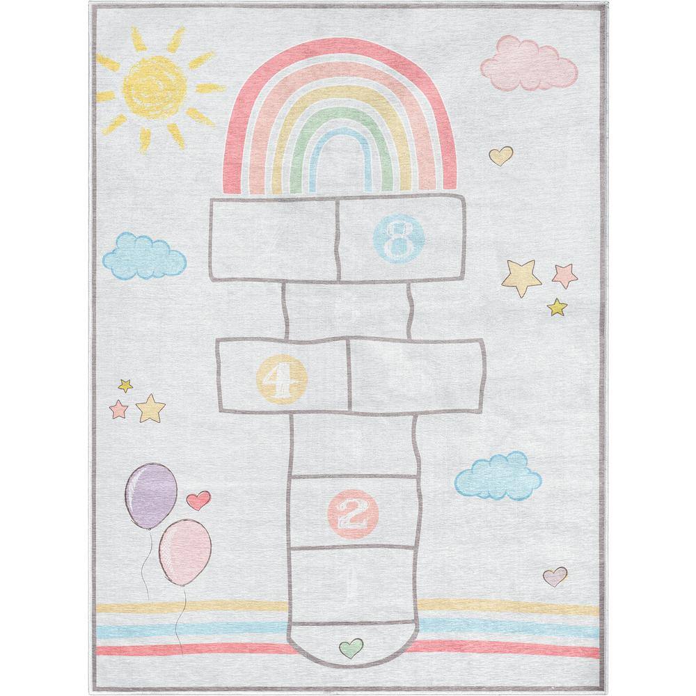 Hopscotch Modern Kids Multi-Color Grey 5 ft. x 7 ft. Machine Washable Flat-Weave Area Rug price history on PriceWatchPro