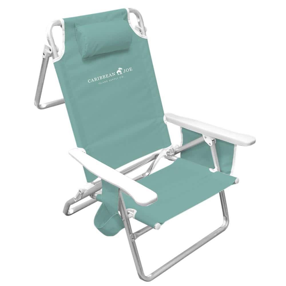 CARIBBEAN JOE Reclining Beach Chair, Teal, 5-Position, Pillow, Shoulder  Strap, Cup Holder, Steel Frame 225 lbs. Capacity CJ-7750MN - The Home Depot
