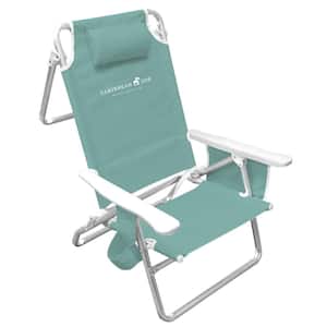 Reclining Beach Chair, Teal, 5-Position, Pillow, Shoulder Strap, Cup Holder, Steel Frame 225 lbs. Capacity