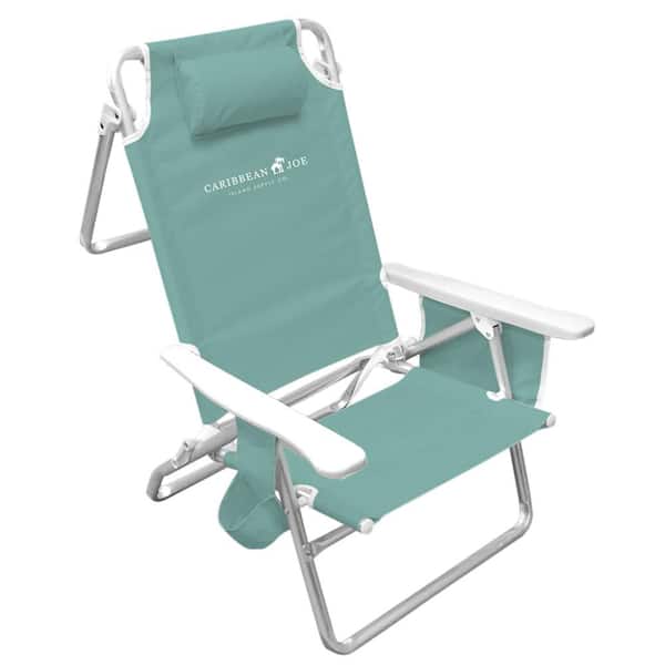 CARIBBEAN JOE Reclining Beach Chair, Teal, 5-Position, Pillow, Shoulder Strap, Cup Holder, Steel Frame 225 lbs. Capacity