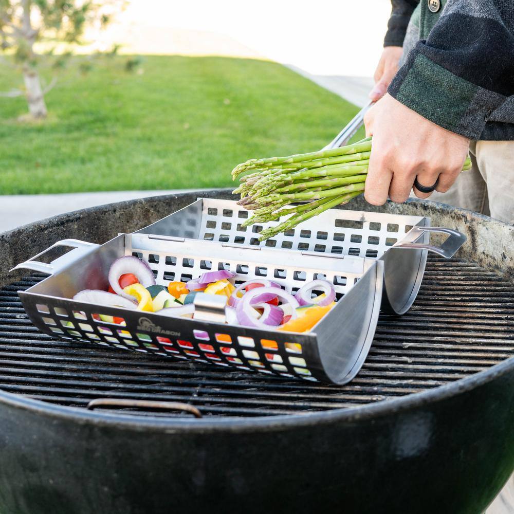 Large Stainless Steel Rolling Grill Basket with Snap-Close Lid