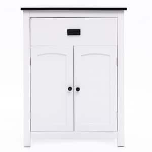 White and Black Accent Storage Cabinet with Doors and Drawer
