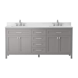 72 in. x 22.39 in. x 34 in. Bath Vanity in Gray with Double Sink, Soft Close Door, Carrara White Cultured Marble Top