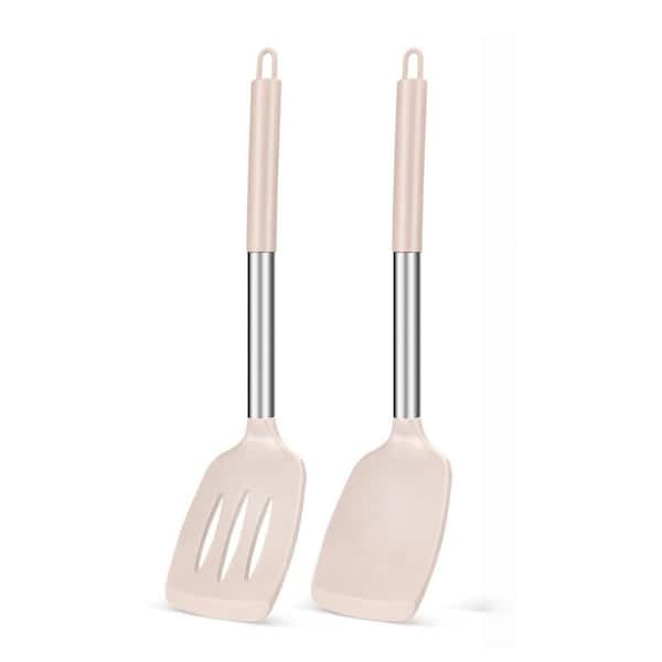 2-Pack Brown Silicone Solid Turner, Non Stick Slotted Kitchen Spatulas, igh Heat Resistant BPA Free Cooking Utensils