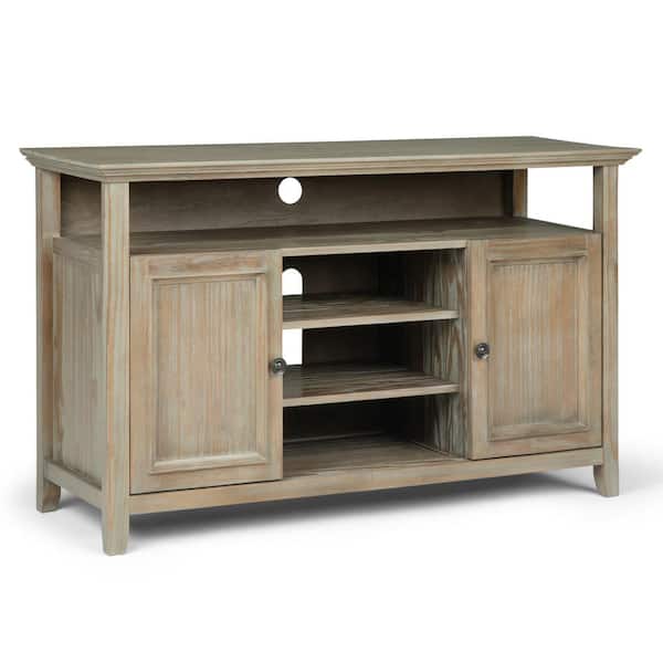Simpli Home Amherst 54 in. Distressed Grey Wood TV Stand Fits TVs Up to 60 in. with Storage Doors