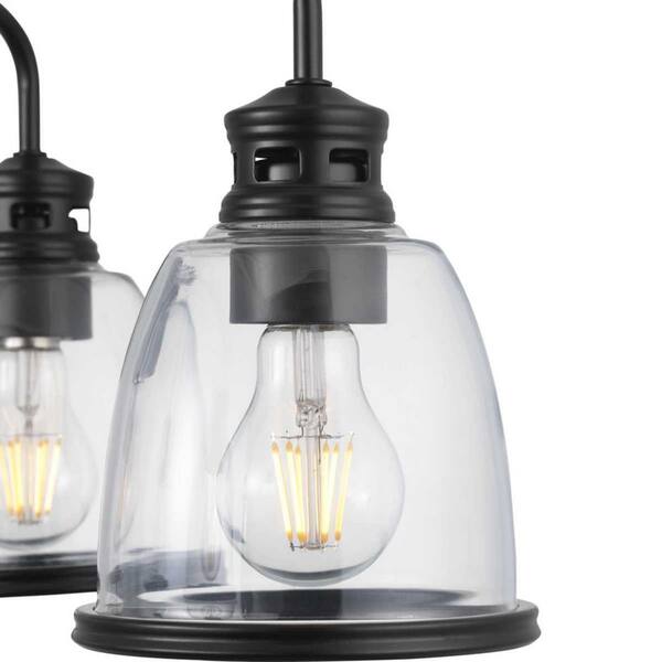 Progress Lighting Pelzer 5-Light Matte Black Chandelier with Clear Glass Shades