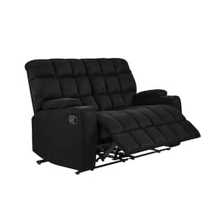 57 in. Black Polyester 2-Seater Reclining Loveseat with Cupholders