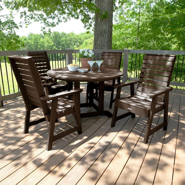 Weatherly Weathered Acorn 5-Piece Recycled Plastic Round Outdoor Dining Set