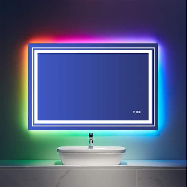 MYCASS 32 in. W x 40 in. H Rectangular Frameless LED Anti Fog Backlit Front Lighted Wall Bathroom Vanity Mirror in RGB