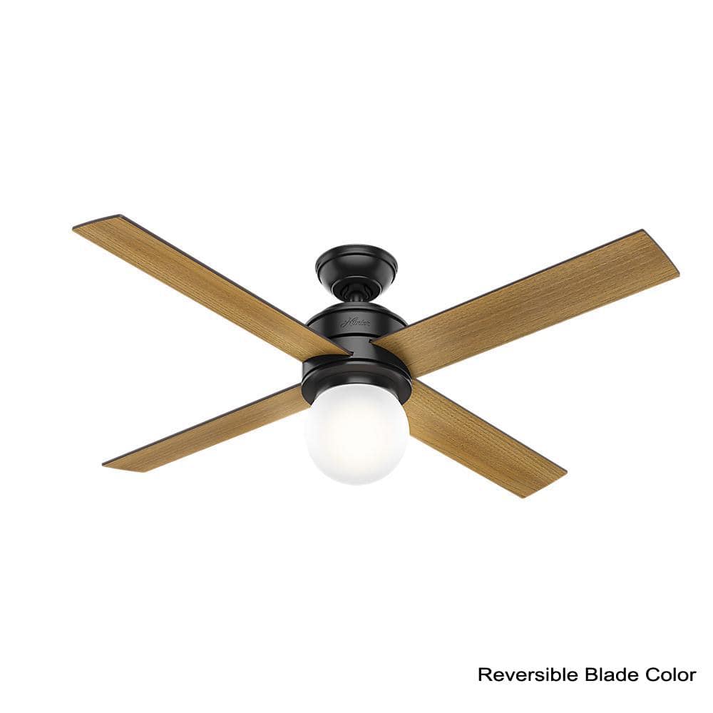 52" Matte Black Ceiling Fan with Globe Light and Wall Control