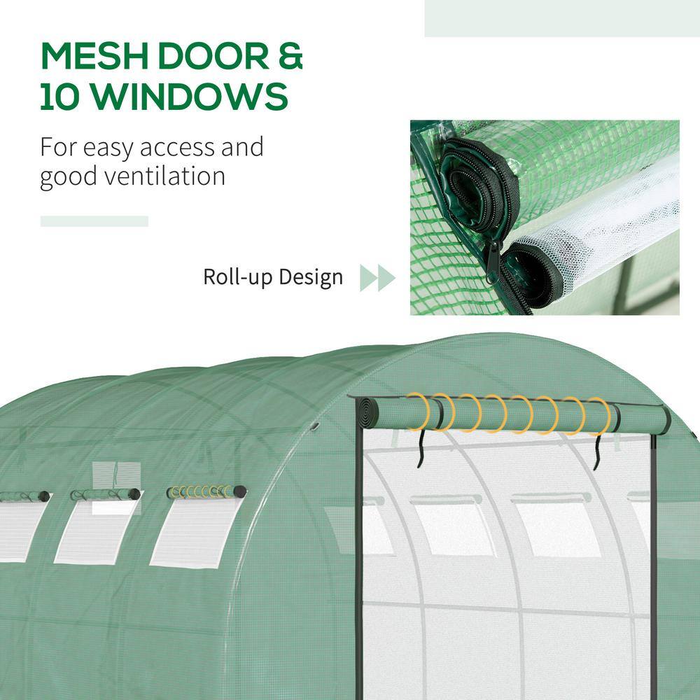 Green Walk-In Tunnel Greenhouse with Zippered Mesh Doors