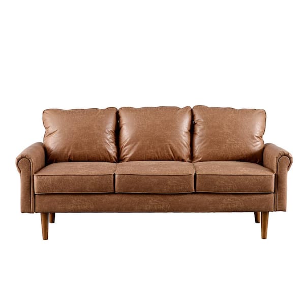 Magic 73 in. Rolled Arm Suede Faux Fabric Rectangle Modern 3-Seater Compact Straight Sofa in Light Brown