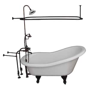 5.6 ft. Acrylic Ball and Claw Feet Slipper Tub in White with Oil Rubbed Bronze Feet