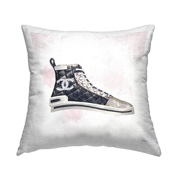 Glam Fashion Quilted Sneaker Designer Style Printed Pillow Multi-Color Square Outdoor Throw Pillow