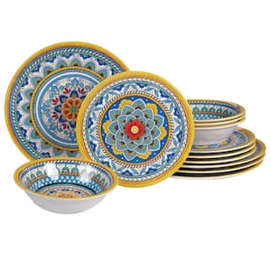 Portofino 12-Piece Seasonal Multicolored Melamine Dinnerware Set (Service for 4)