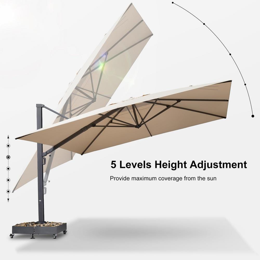 Beige 13ft Square Aluminum Cantilever Patio Umbrella