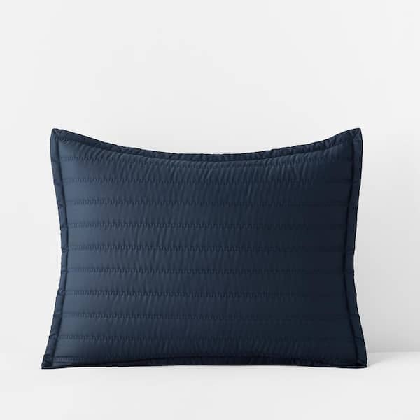 The Company Store Legends Hotel Wrinkle-Free Cotton Quilted Midnight Blue Sateen Standard Sham