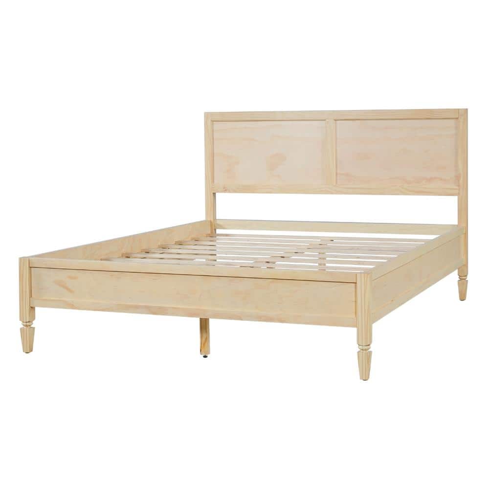 Natural Wood Frame Queen Platform Bed with Classic Panel Headboard and Under-Bed Storage durable construction