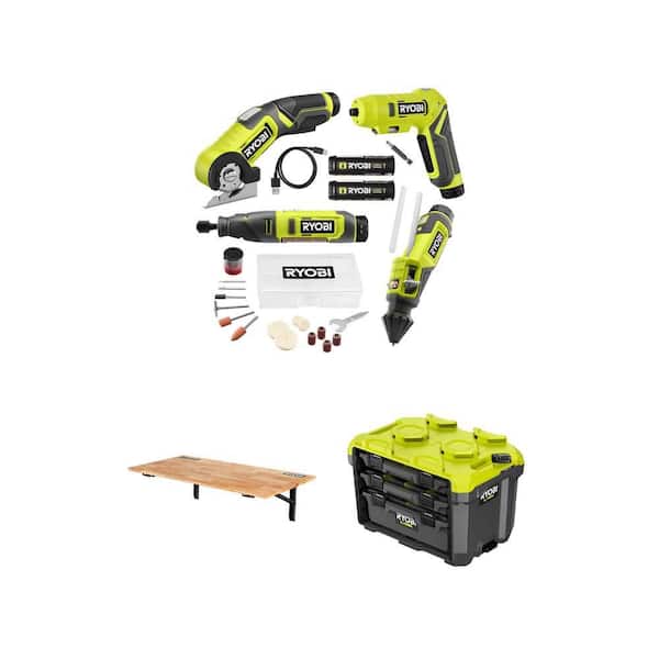 USB 4-Tool Combo Kit, Stowaway Workbench Table, and LINK SlotBox Organizer Tool Box Kit