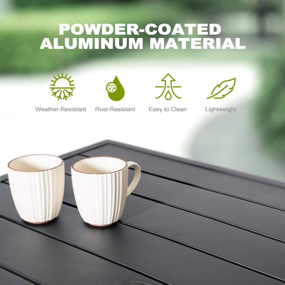 Black Aluminum Square Outdoor Dining Table with Umbrella Hole