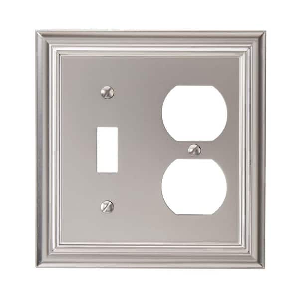AMERELLE Continental 2 Gang 1-Toggle and 1-Duplex Metal Wall Plate - Satin Nickel