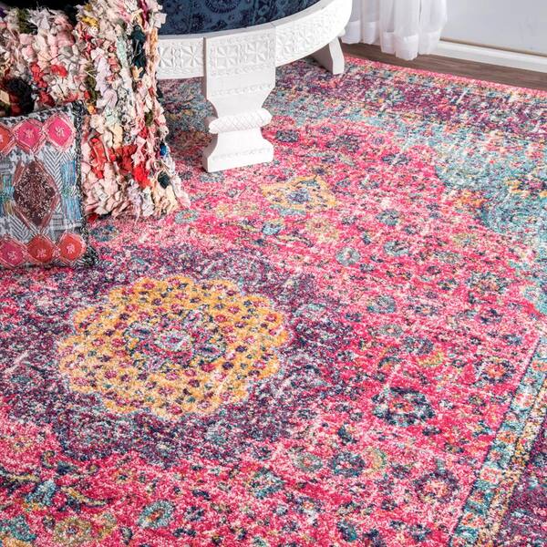 VINTAGE FADED Pink Oriental Persian Distressed Silk Like Rug floor carpet mat 