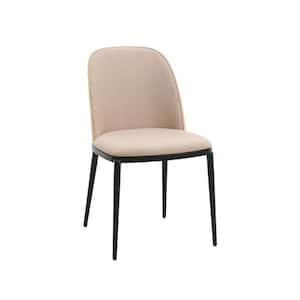 Tule Modern Dining Side Chair with Velvet Seat and Steel Frame for Kitchen and Dining Room, Natural Wood/Brown