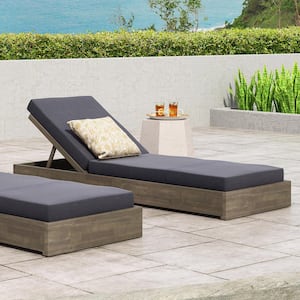 Mossbloom Outdoor Patio Cushioned Adjustable Chaise Lounge, Acacia Wood, Grey